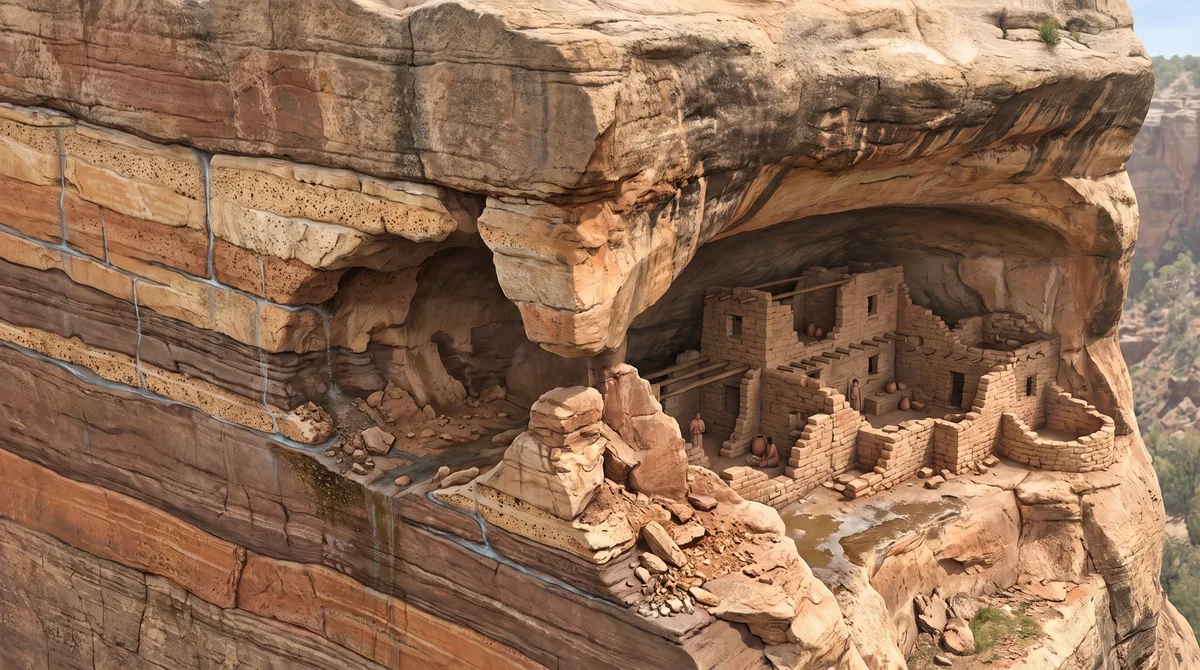 Casas de pedra erguidas entre 1180 e 1280 nos penhascos do Colorado ainda preservam paredes porque nascentes escavaram alcovas no arenito, e esses mesmos abrigos naturais protegeram mais de 600 moradias por mais de sete séculos