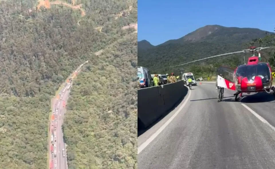 Vídeos mostram resgate aéreo após engavetamento com dois mortos na BR-277, em Morretes