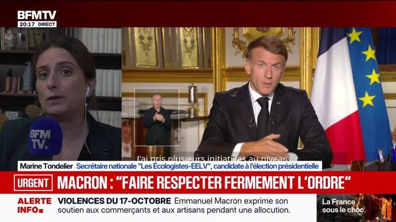 Prise de parole d'Emmanuel Macron: "Il n'a pas eu un mot sur les blessés" dans les manifestations, dénonce Marine Tondelier, candidate Les Écologistes à la présidentielle