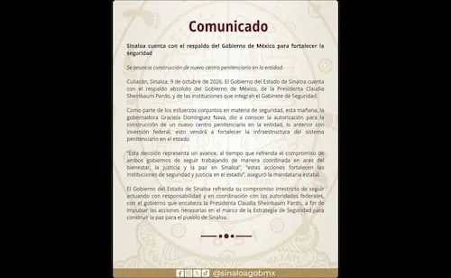 Con inversión federal, anuncian construcción de nuevo centro penitenciario en Sinaloa; buscan fortalecer la infraestructura del sistema penitenciario