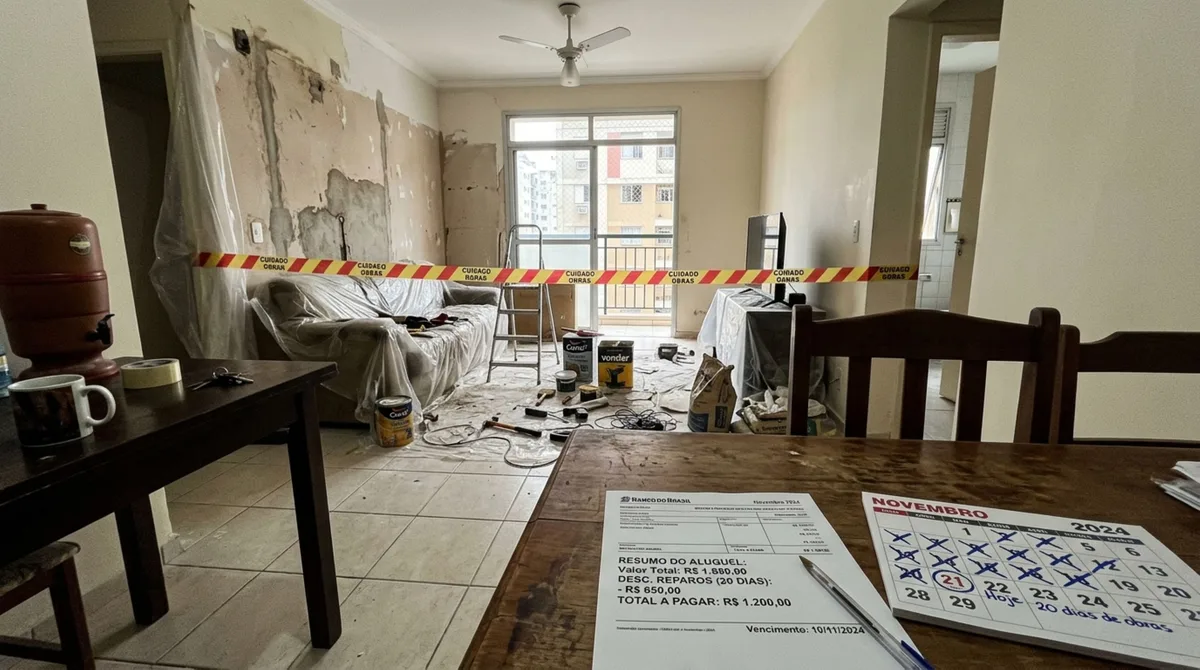 Inquilino passa 20 dias com apartamento em obras urgentes e continua pagando aluguel integral até descobrir que reparos prolongados podem dar direito a abatimento proporcional