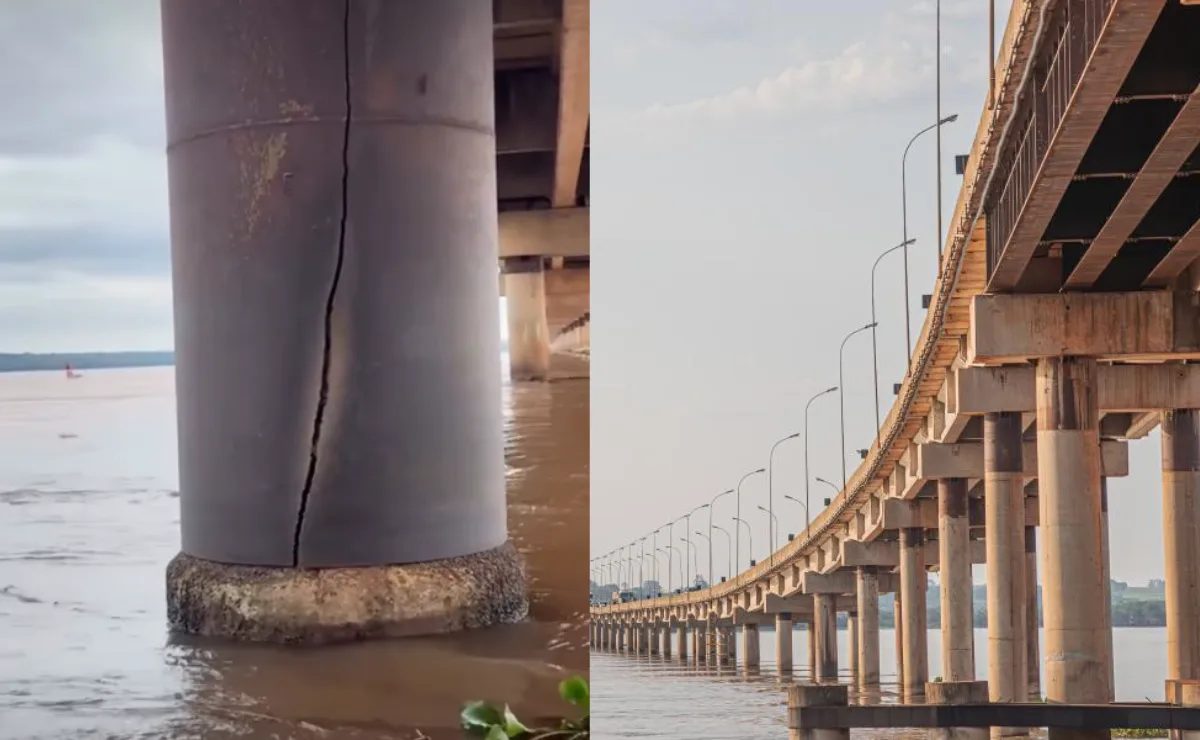 Rachadura na Ponte Ayrton Senna, em Guaíra, assusta pescadores, mas concessionária nega risco