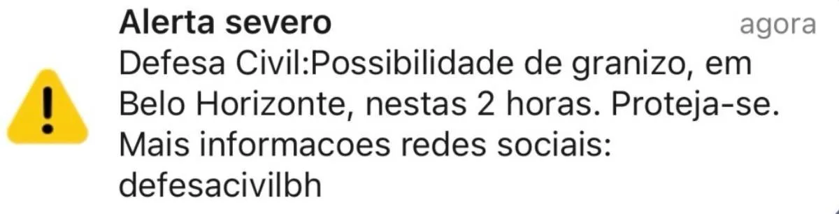 BH fica sob alerta para possibilidade de granizo nas próximas horas