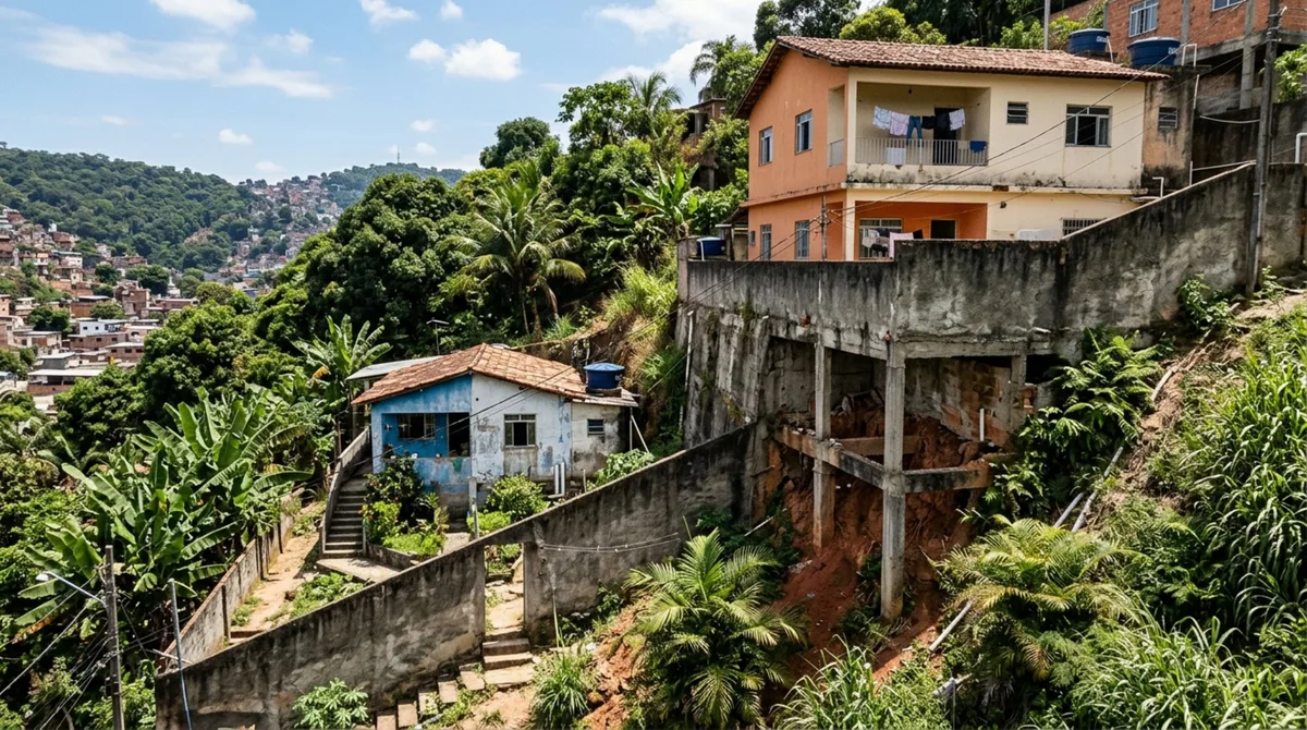 Família compra terreno em declive, constrói casa e muro de contenção e, durante nova obra, descobre que parte da estrutura depende do terreno do vizinho, morador se recusa a negociar e caso vai parar na justiça