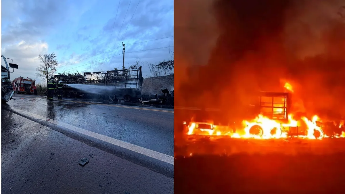 Colisão entre três veículos provoca incêndio na BR-010, em Imperatriz