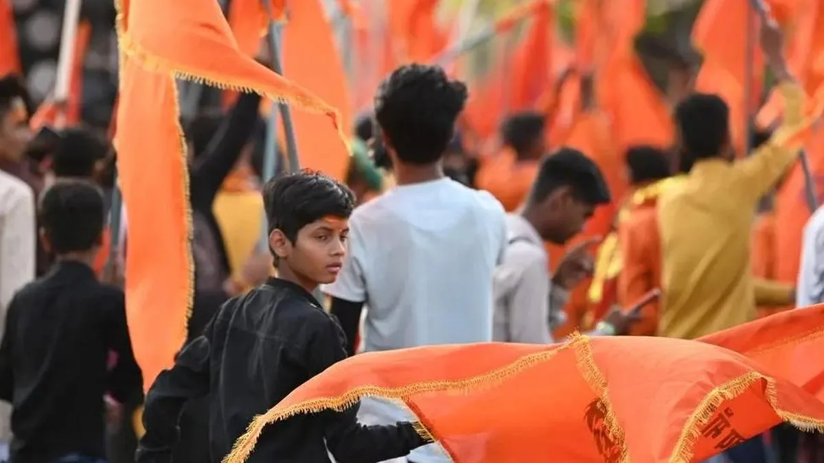 Saffron-clad men protest outside Anandabazar Patrika office in Kolkata