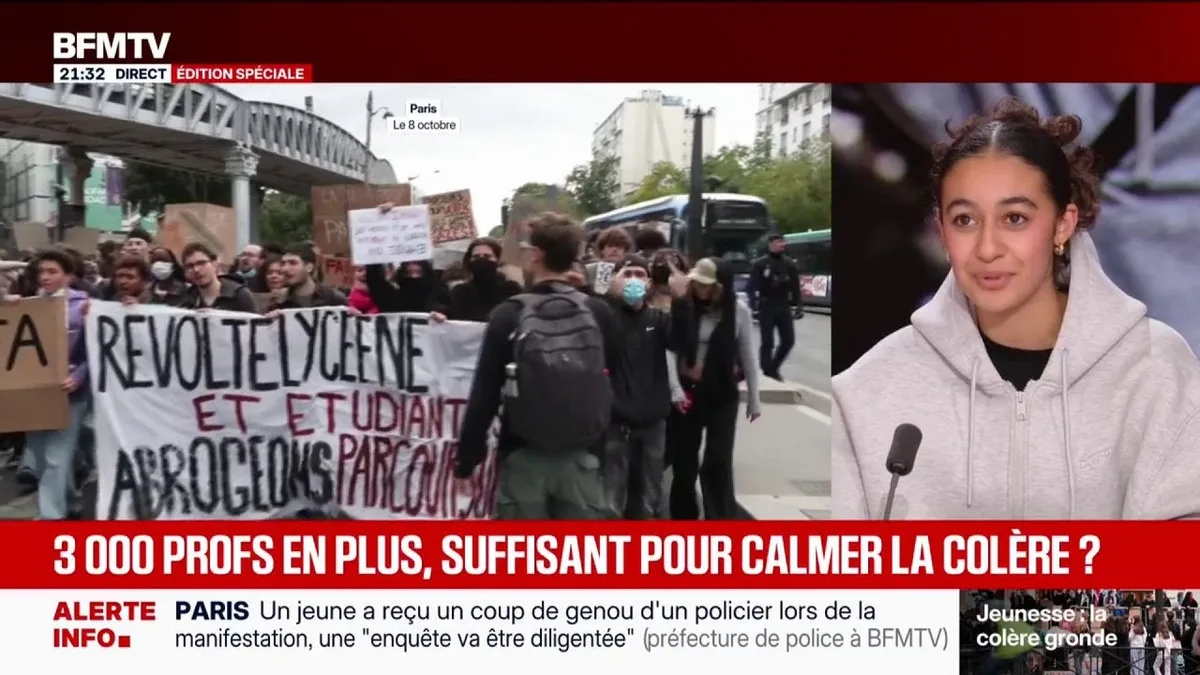 3.000 professeurs remplaçants annoncés: "On ne va pas accepter des miettes de pain du ministère de l'Éducation nationale", affirme Sofia Tizaoui, ancienne présidente de l'Union Syndicale Lycéenne, qui admet "une petite victoire"
