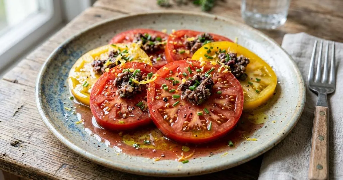 Para melhorar os tomates, não os tempere apenas com sal e azeite, melhor com 1 lata de anchovas, limão e azeitonas