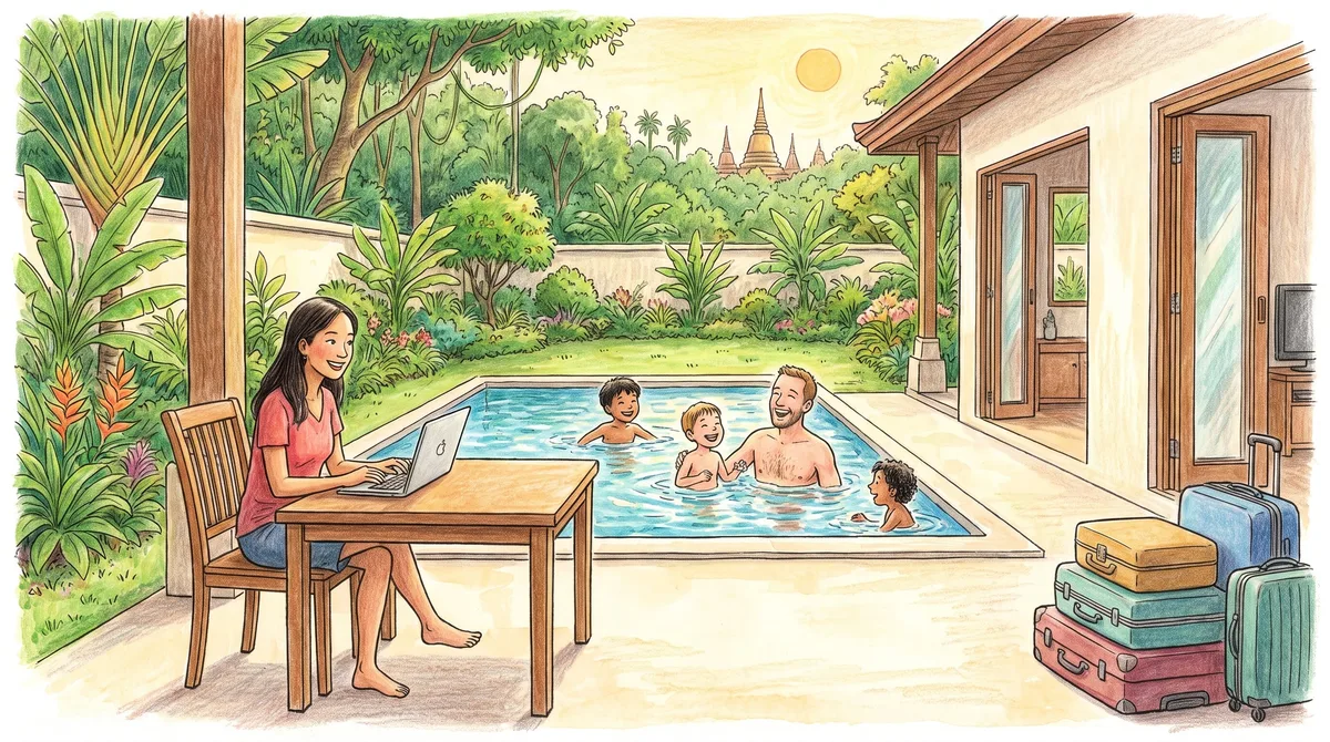 Una familia de Reino Unido vendió su casa por 400.000 euros, se mudó a la otra punta del mundo y ahora vive en una villa con piscina por 815 euros al mes: “La mejor decisión de nuestra vida”