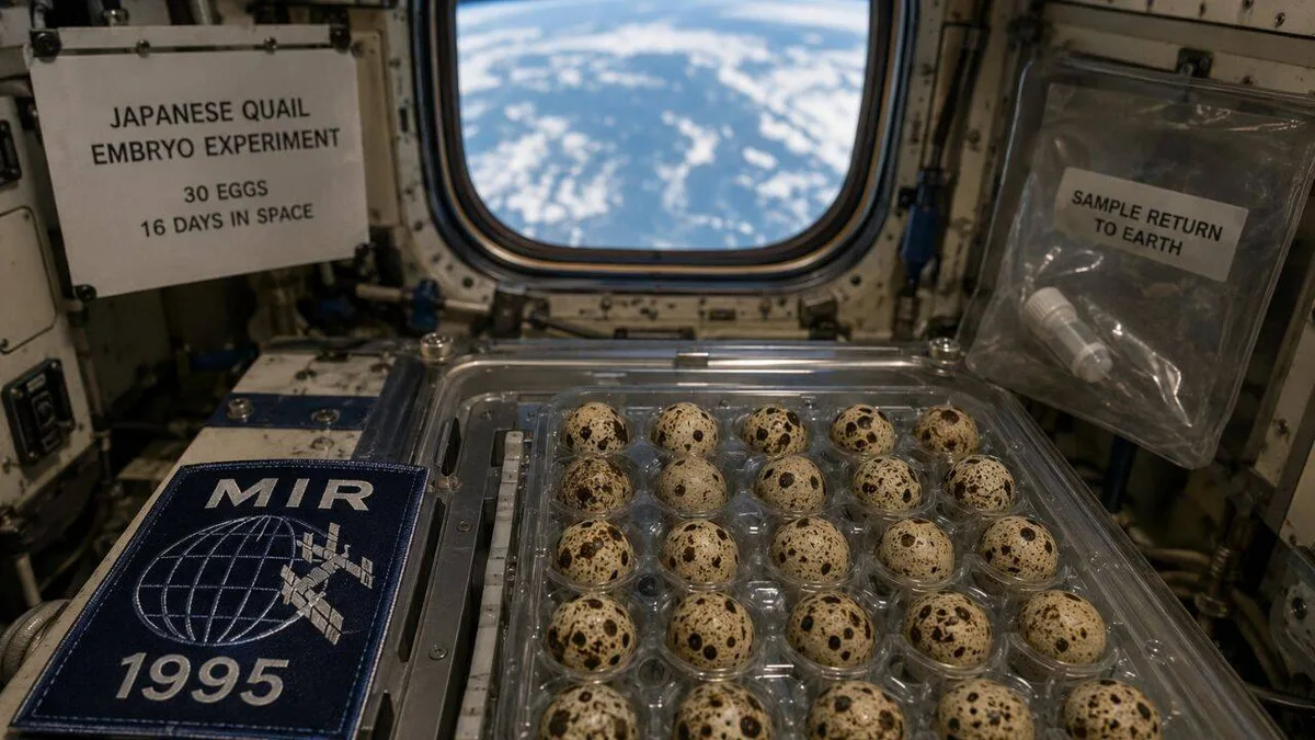 In 1995, Nasa sent 30 fertilised Japanese quail eggs to the Mir space station for 16 days