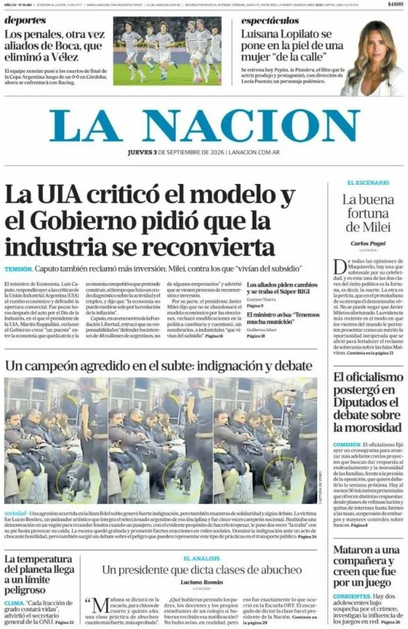 Portadas latinoamericanas de este jueves 3 de septiembre de 2026