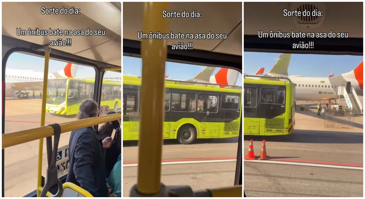 Ônibus atinge asa de avião da Gol durante embarque no Aeroporto Internacional de SP, em Guarulhos