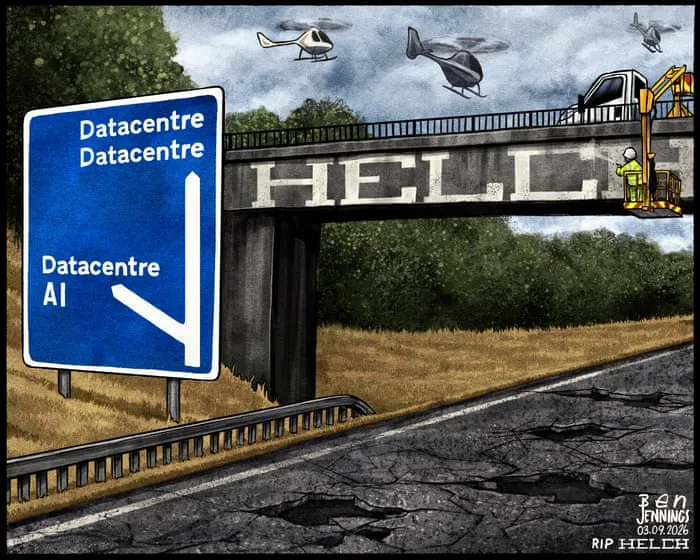 Ben Jennings on the rise of datacentres in Britain – cartoon