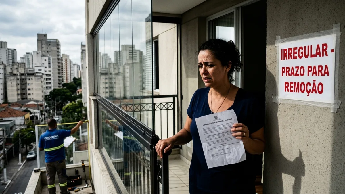 Moradora fecha varanda seguindo o padrão dos outros apartamentos e meses depois recebe ordem do condomínio para remover estrutura de R$ 28 mil