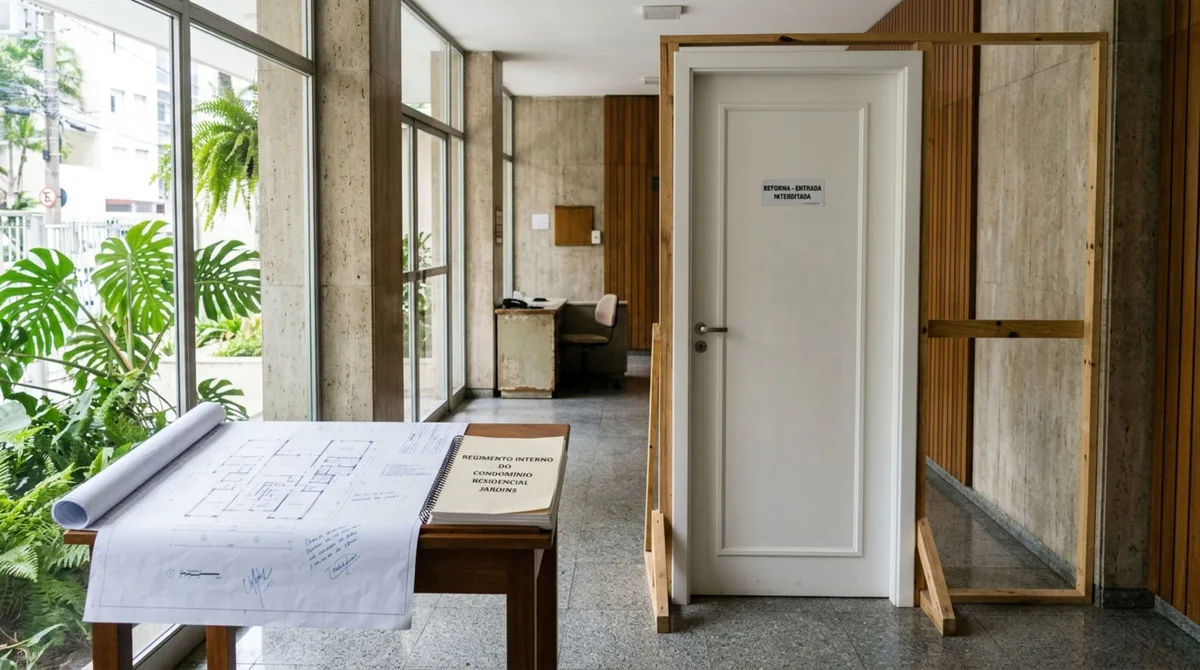 Casal fecha parte do hall com uma porta e usa o espaço como entrada particular por anos, mas troca de síndico leva à conferência da planta e condomínio exige que passagem volte ao formato original