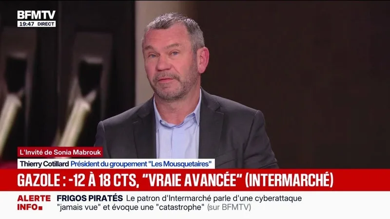 Baisse du gazole de 12 à 18 centimes à la pompe: "C'est une vraie avancée", estime Thierry Cotillard, président du groupement Les Mousquetaires