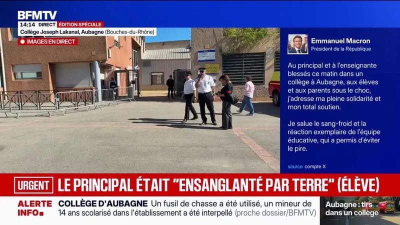 Principal blessé par balle à Aubagne: Emmanuel Macron salue "le sang-froid et la réaction exemplaire de l’équipe éducative, qui a permis d’éviter le pire"