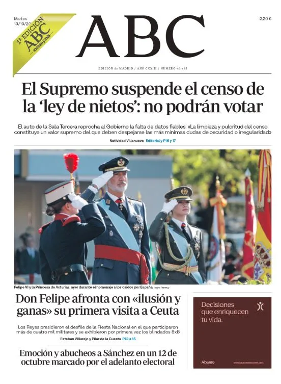 Portadas de la prensa internacional del martes 13 de octubre de 2026