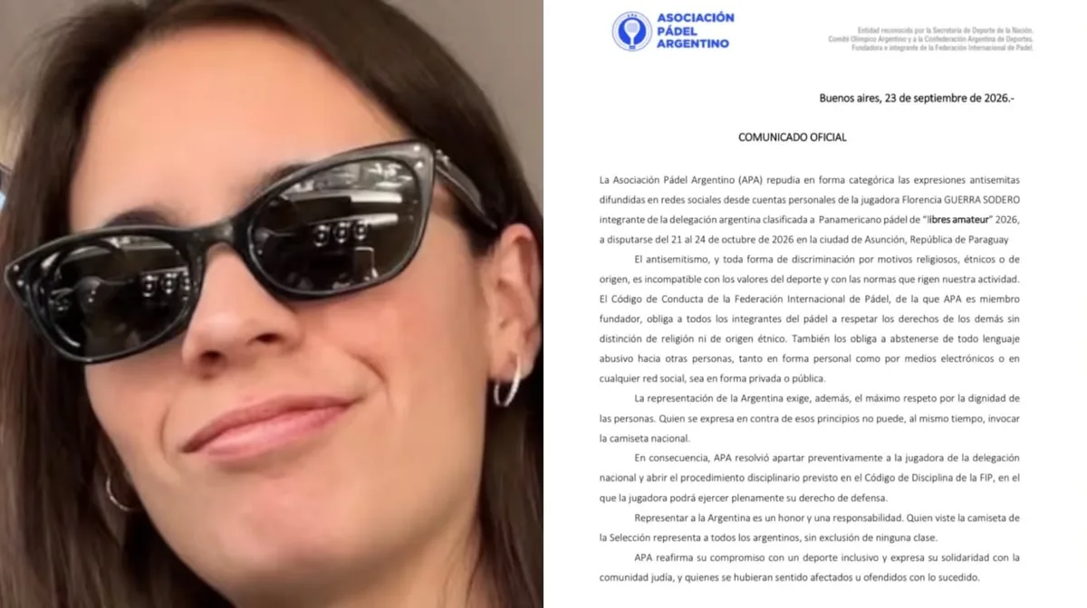 El duro comunicado con el que la Asociación de Pádel Argentino apartó a la jugadora que publicó un mensaje antisemita