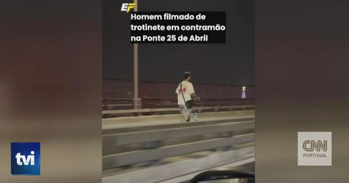 Homem filmado a circular de trotineta em contramão na Ponte 25 de Abril