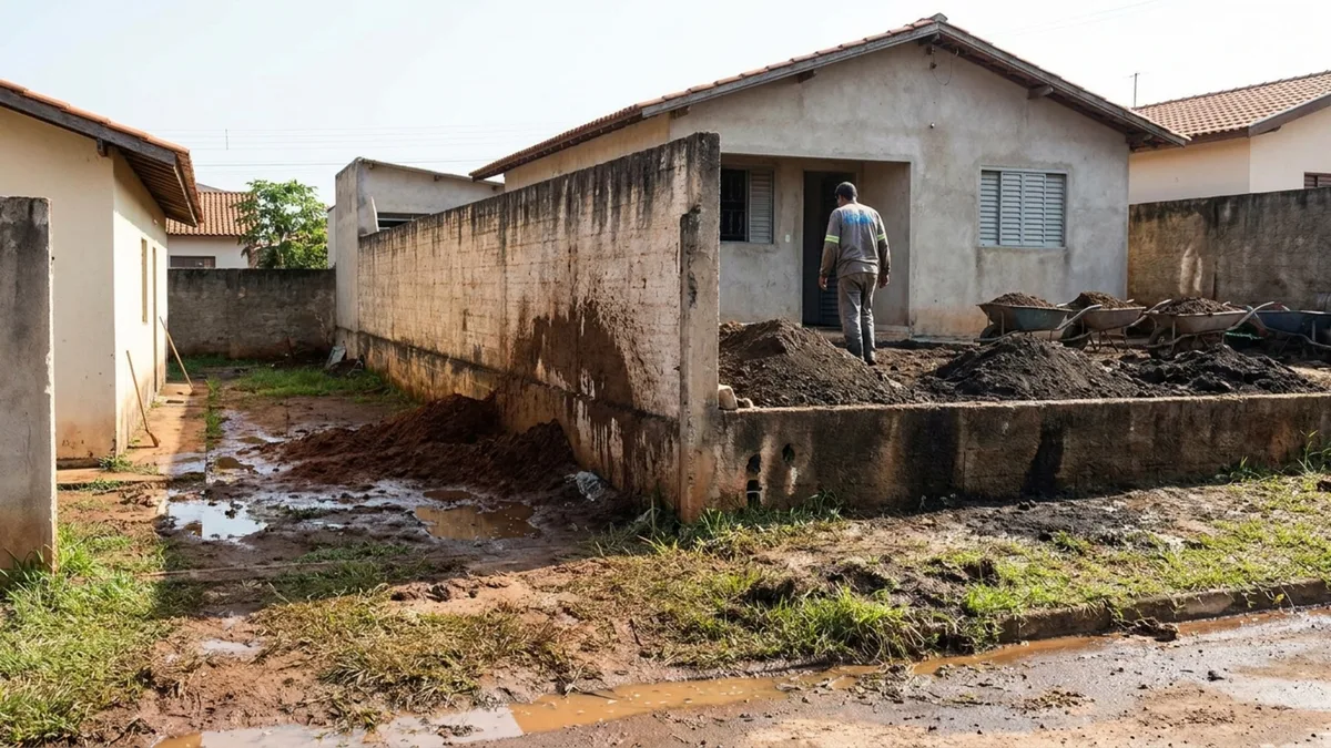 Depois de elevar o terreno com várias cargas de terra, proprietário vê lama atravessar a divisa na primeira tempestade e vizinho exige uma solução antes da próxima chuva