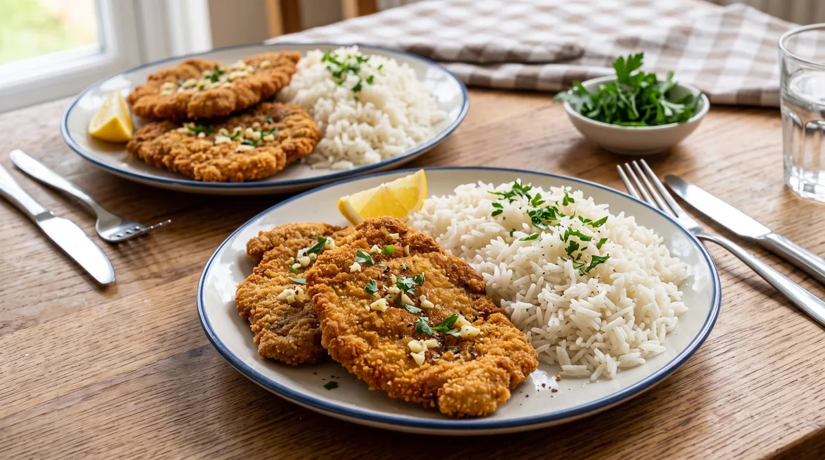 Receta de escalopes con arroz, rápida y fácil