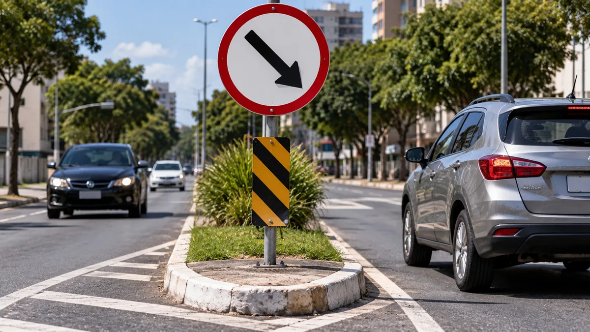 O que significa quando uma placa de trânsito tem fundo branco e uma seta para baixo?