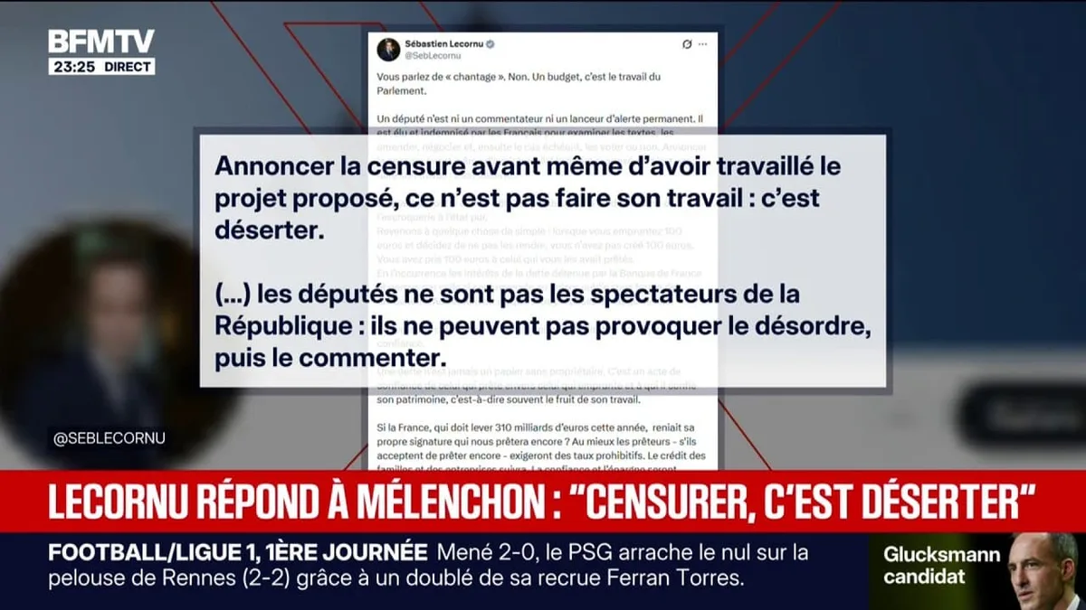 Censure du budget 2027: Sébastien Lecornu répond à Jean-Luc Mélenchon
