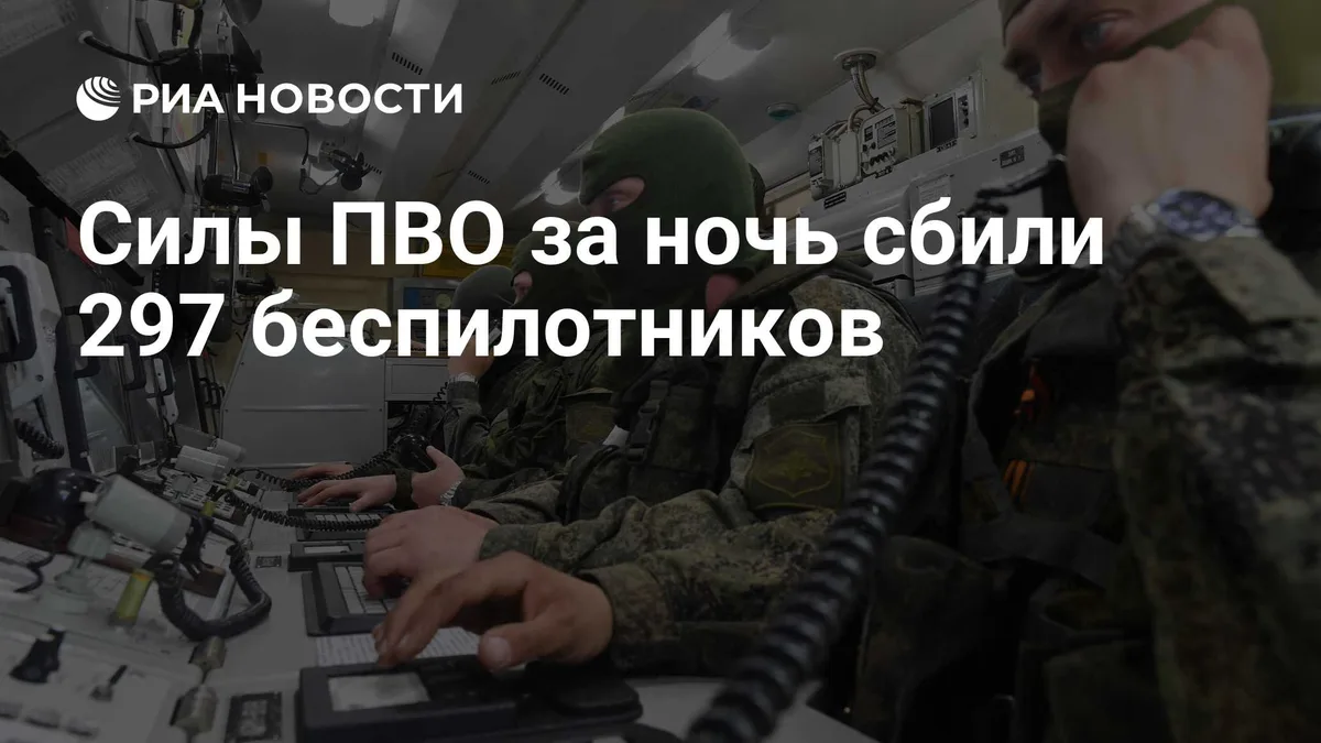 Силы ПВО за ночь сбили 297 беспилотников