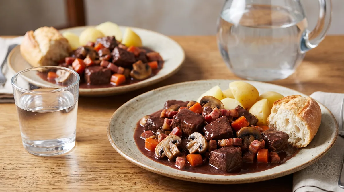 Receta de estofado francés con panceta y champiñones, rápida y fácil