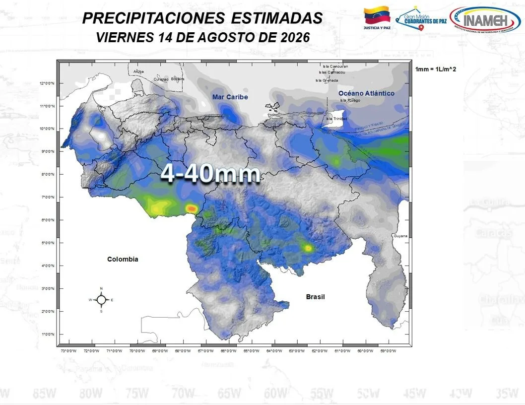 Inameh alerta sobre lluvias y descargas eléctricas en buena parte de Venezuela este #14Ago