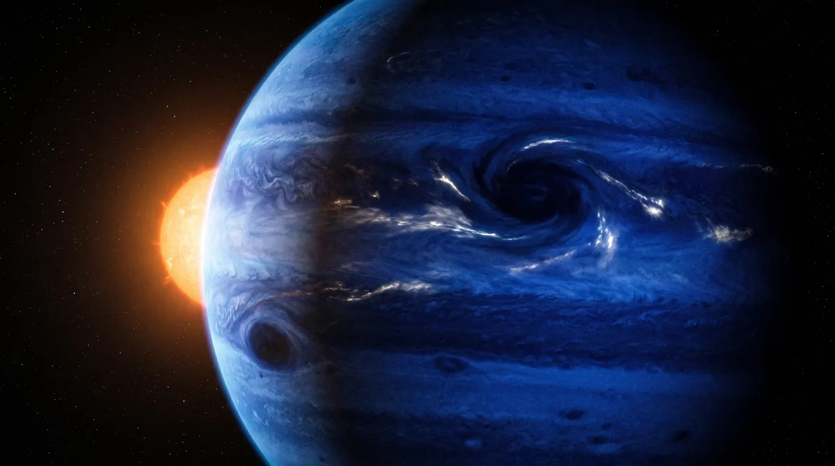 Este planeta azul lembra a Terra à primeira vista, mas a chuva cai de lado em ventos que passam de 7.000 km/h