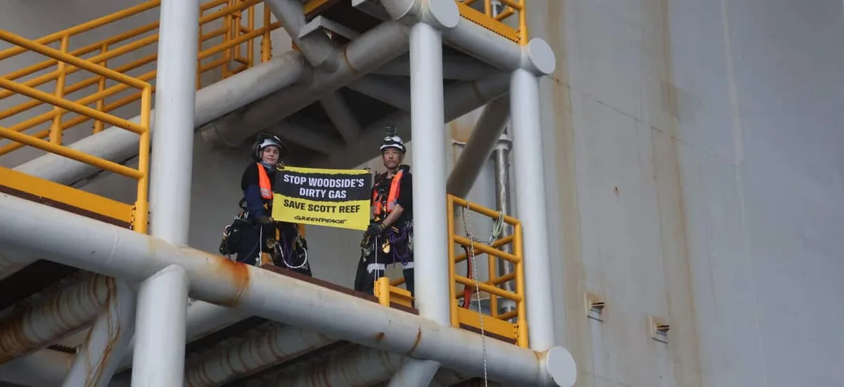 Major Woodside gas project paused after Greenpeace protest off Western Australia