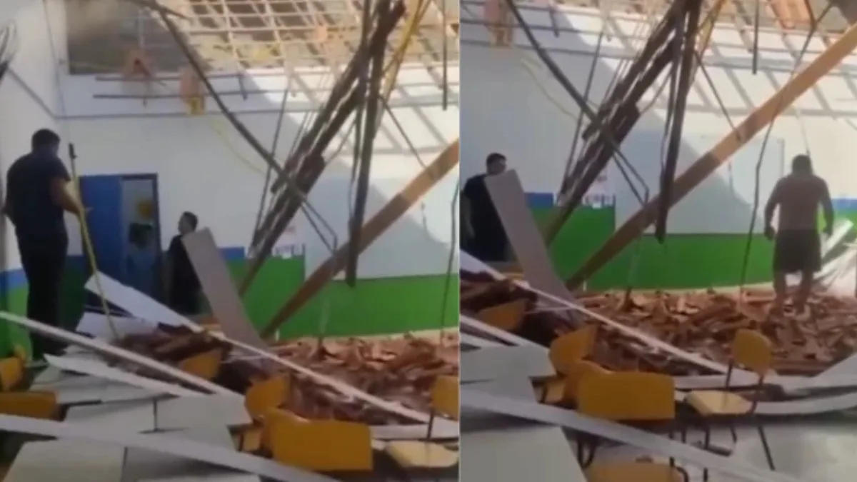 Teto de escola municipal desaba e deixa aluno e professora feridos em Morros, no MA