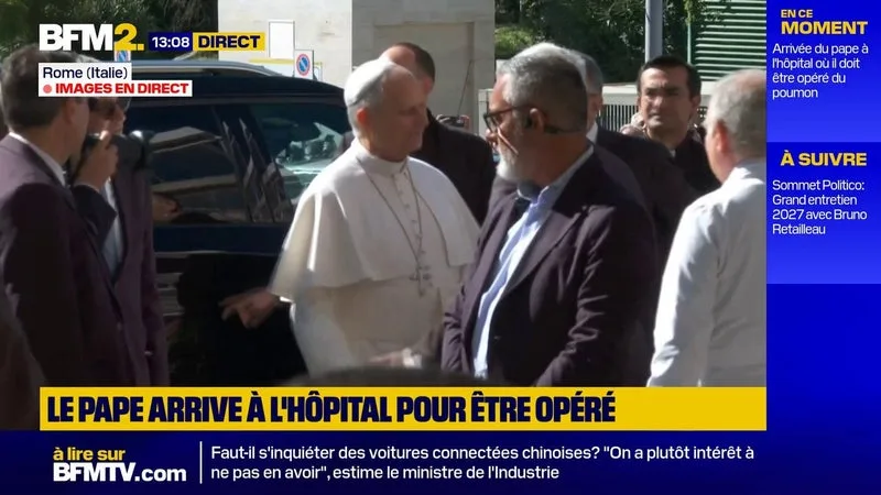 L'arrivée du pape Léon XIV à l'hôpital Gemelli de Rome où il doit être opéré d'un nodule pulmonaire