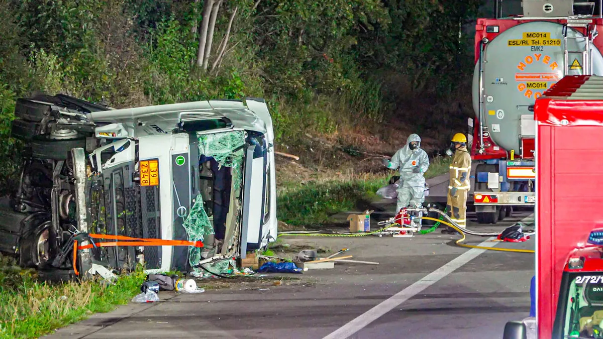 Explosionsgefahr! - Umgekippter Gefahrgut-Lkw legt A6 lahm
