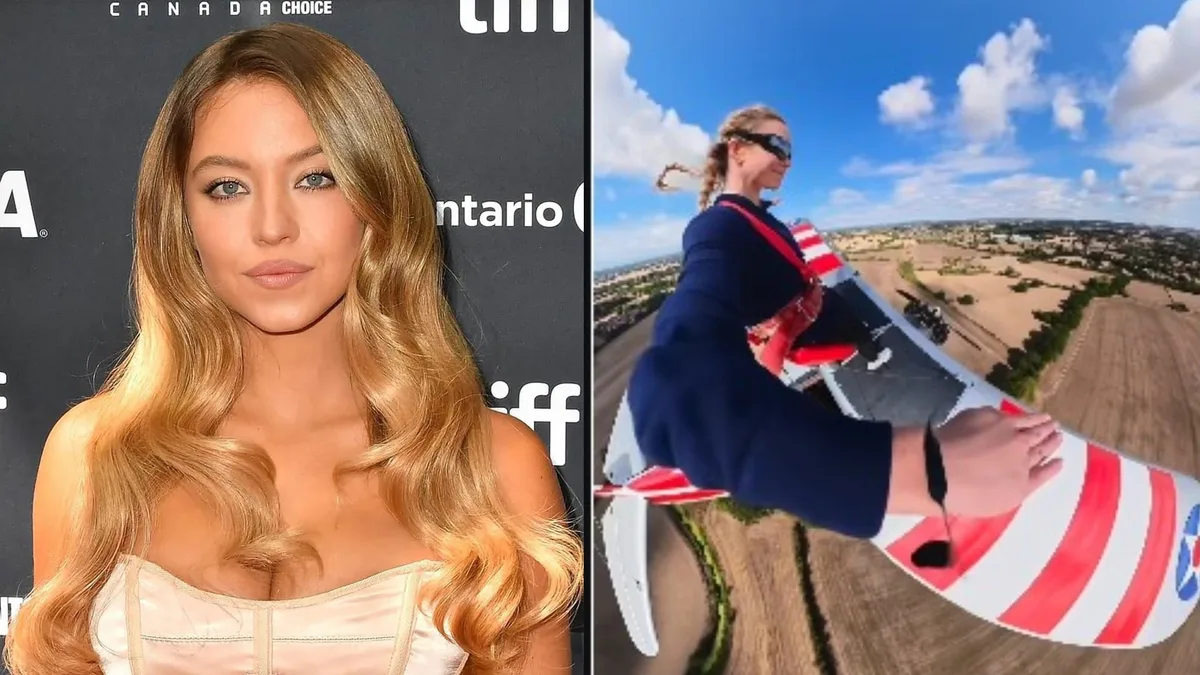 Sydney Sweeney realiza una peligrosa acrobacia aérea sobre una avioneta: “Cuidado, Tom Cruise”