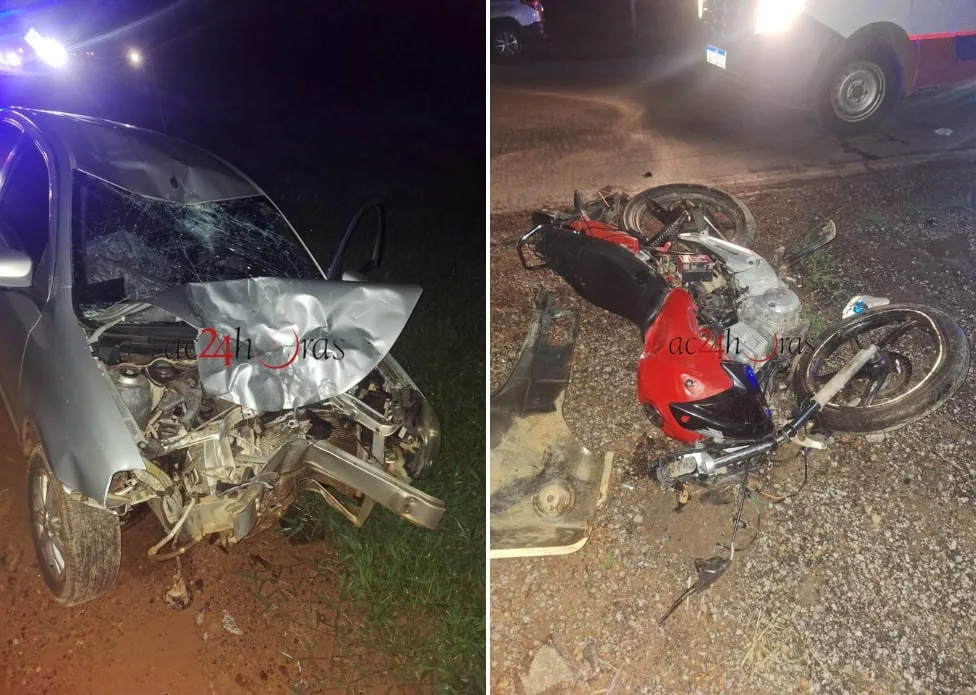 Colisão entre carro e moto deixa casal ferido na BR-317, em Capixaba