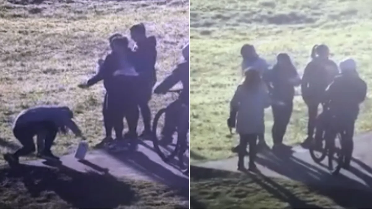 Transmitían en vivo desde Tandil, una mujer cayó al bajar una loma y sorprendió a los conductores del noticiero