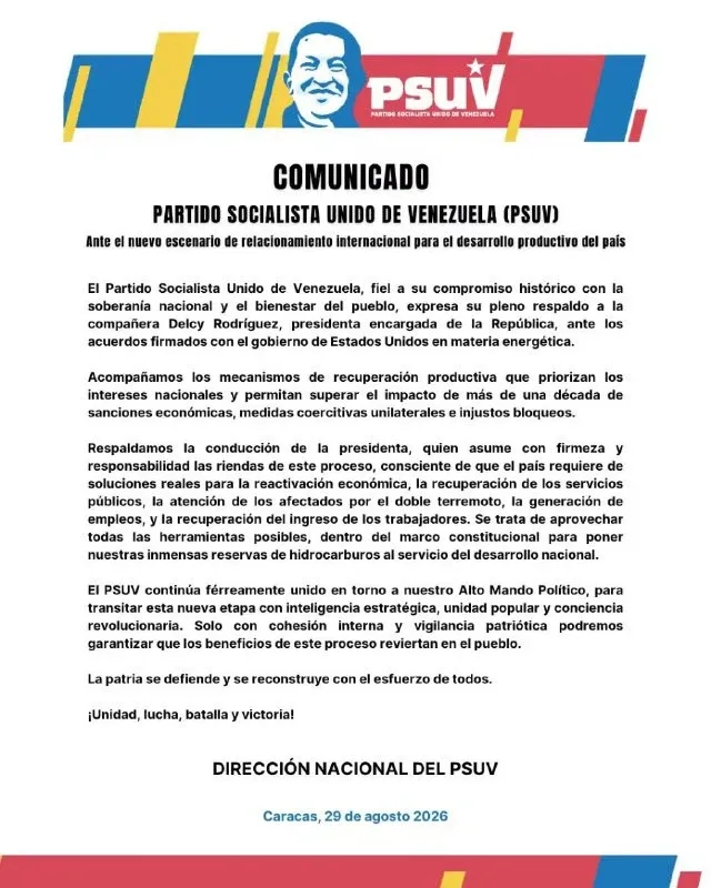 Psuv respalda acuerdo petrolero con EEUU