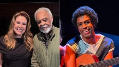 Gilberto Gil conhece ator que o interpreta nos palcos em encontro exibido com exclusividade pelo ‘Fantástico’