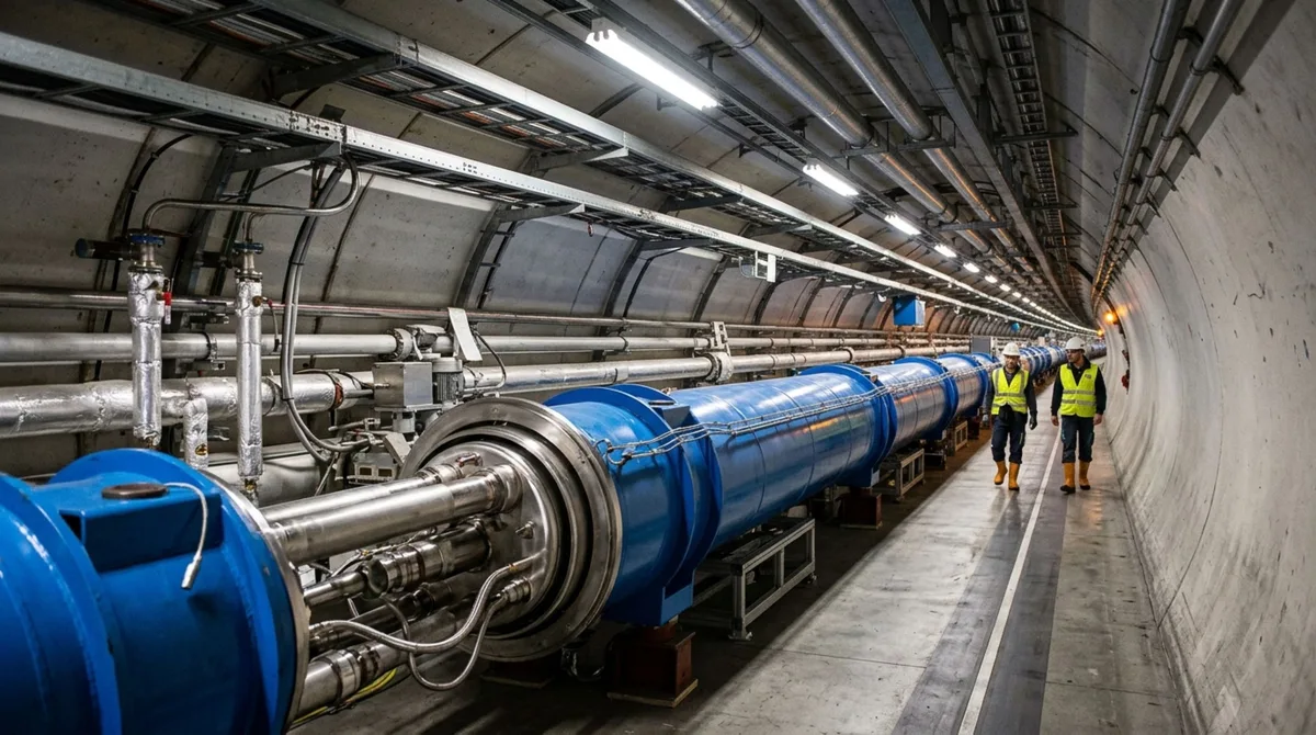 Enterrada a até 175 metros sob o solo e equipada com um túnel circular de 27 quilômetros, esta estrutura foi construída para acelerar partículas quase à velocidade da luz e fazer feixes colidirem com precisão microscópica