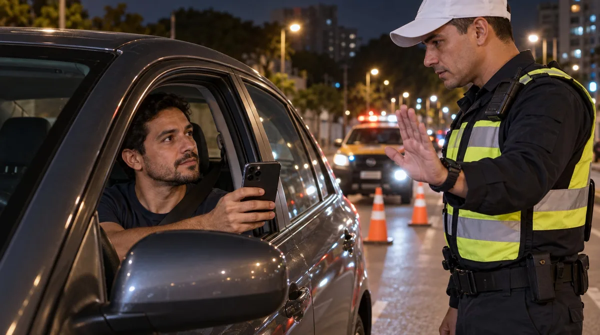 Homem grava uma abordagem de 42 minutos durante uma blitz e policial pede que desligue o celular, advogado explica se o motorista pode continuar filmando