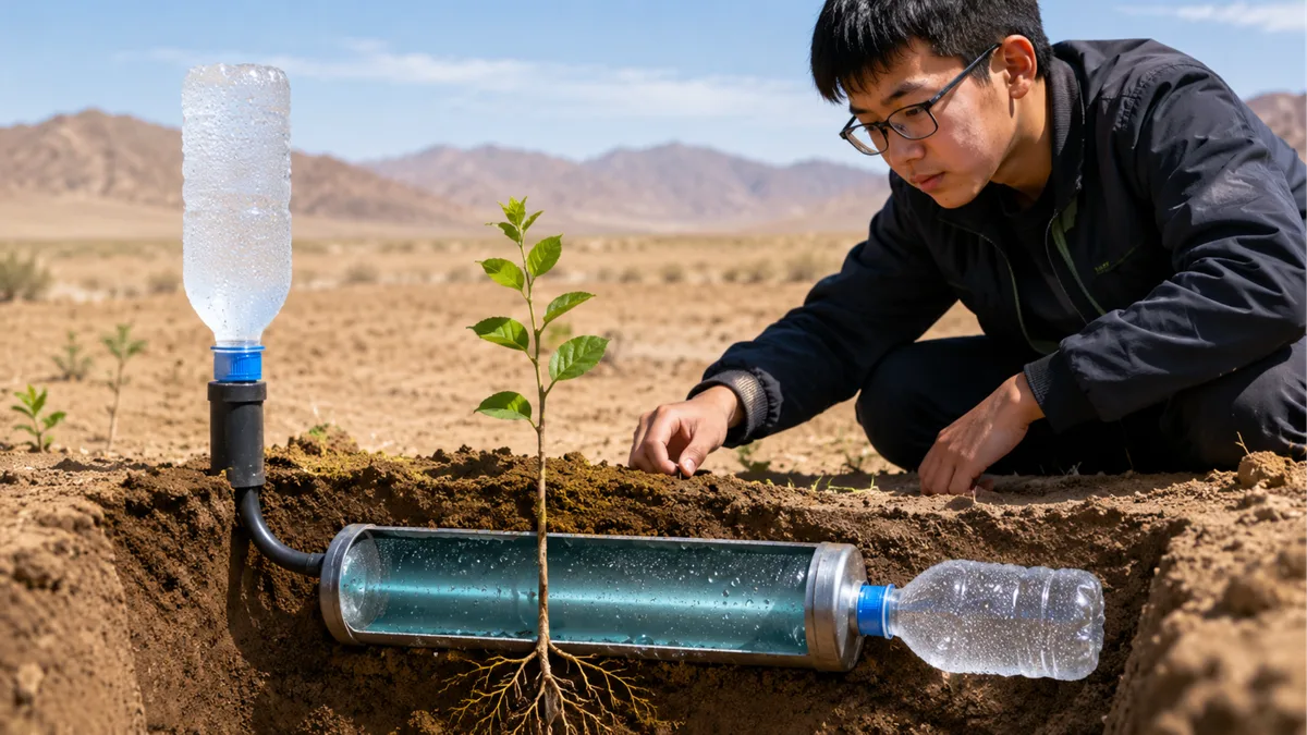 Estudante de 14 anos desenvolve sistema autônomo de irrigação que utiliza tubos e garrafas plásticas para extrair água em áreas áridas