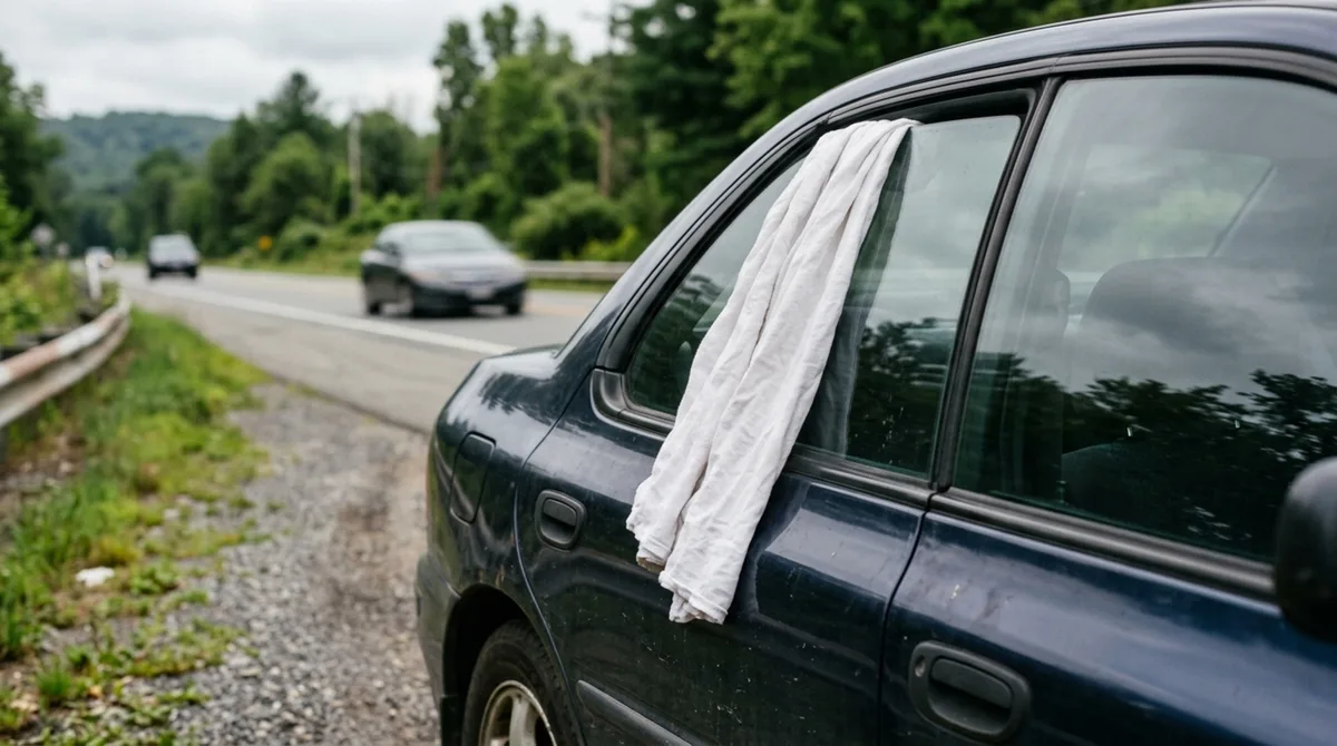O que significa encontrar um pano branco pendurado na janela de um carro na estrada?