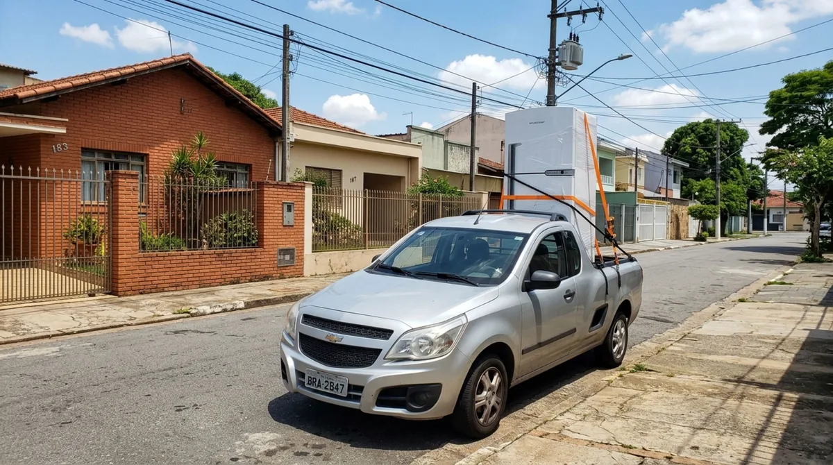 Motorista precisava transportar uma geladeira em uma caminhonete, ao colocá-la em pé, percebe que a carga ficou muito acima da caçamba, decide seguir viagem e fiscalização explica quais dimensões precisam ser respeitadas