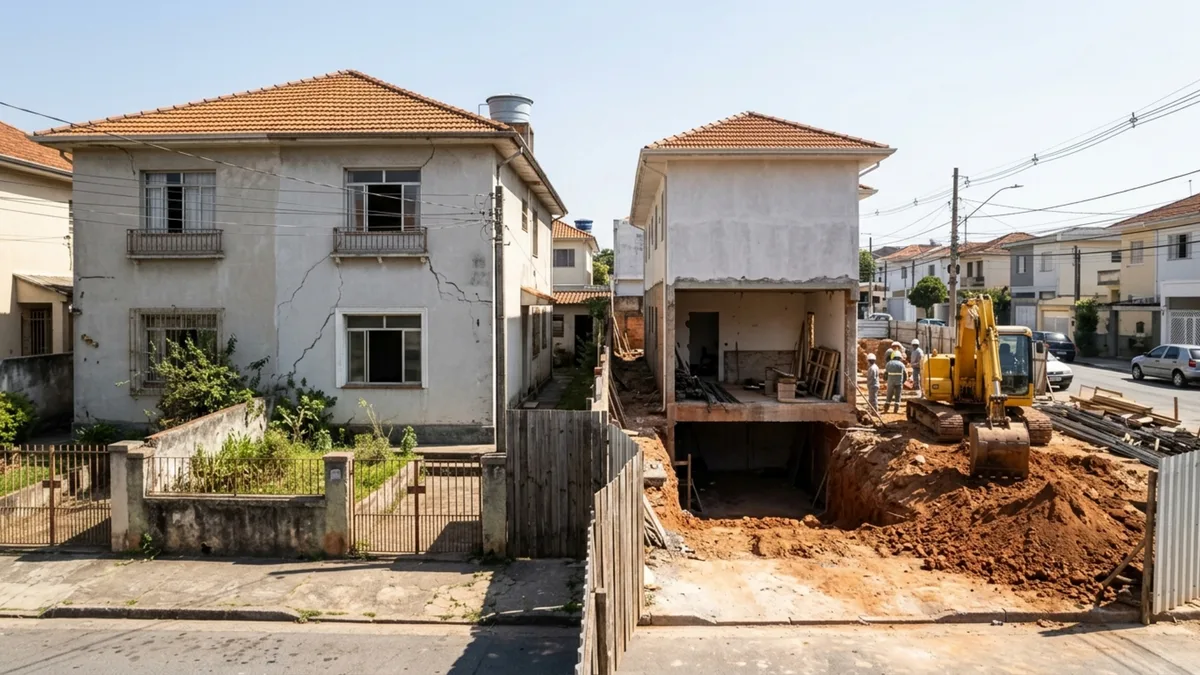 Vizinho escava terreno para construir garagem subterrânea e semanas depois rachaduras aparecem nas paredes da casa ao lado