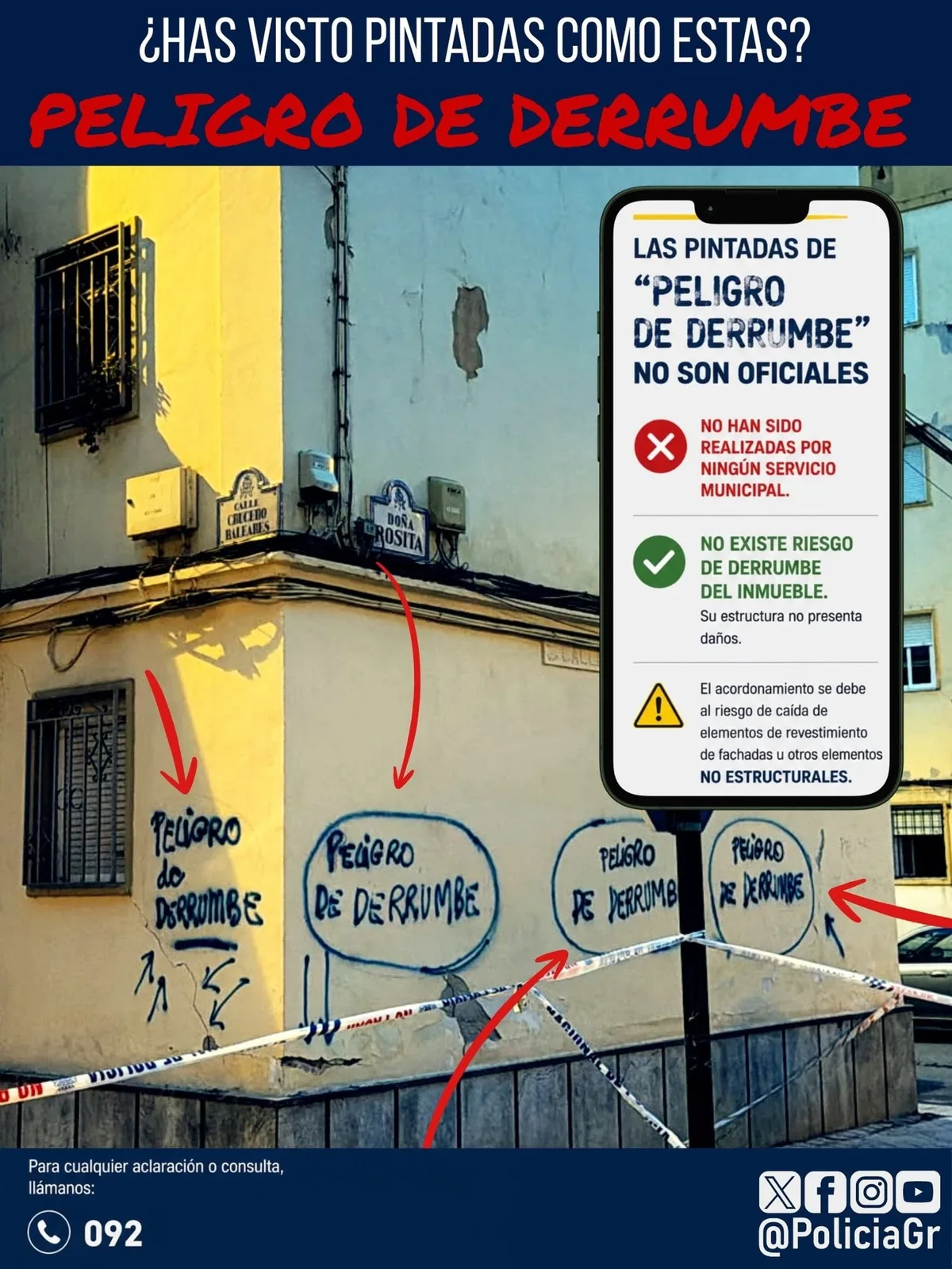 Aparecen pintadas no oficiales en edificios afectados por los seísmos con el mensaje 'Peligro de derrumbe'