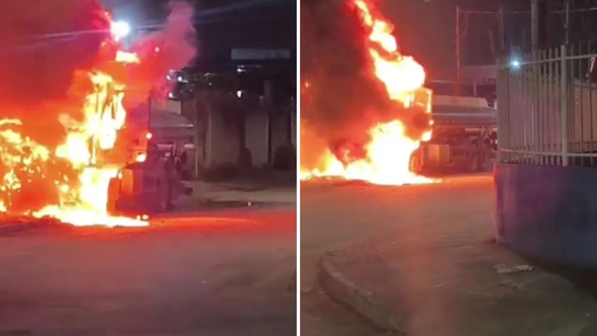 Caminhão pega fogo em avenida de Jardim Limoeiro, na Serra