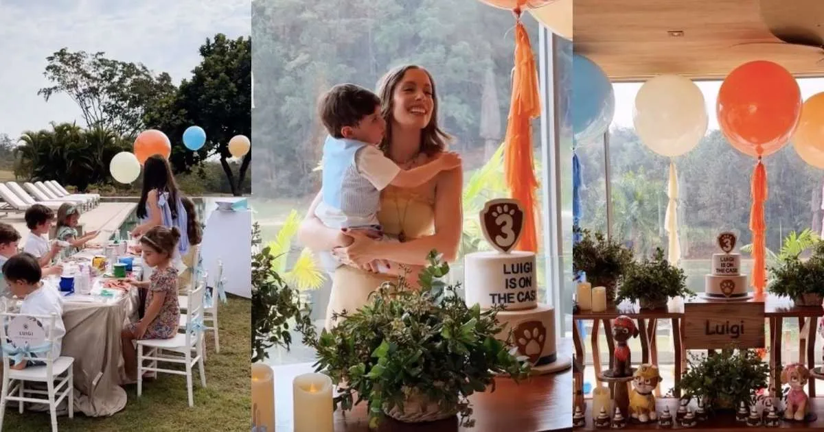 Festa rústica na fazenda com bolo simples de 2 andares e personagens da Patrulha Canina: Fabiana Justus comemora 3 anos do filho Luigi com festinha intimista e encanta a web. Veja fotos!